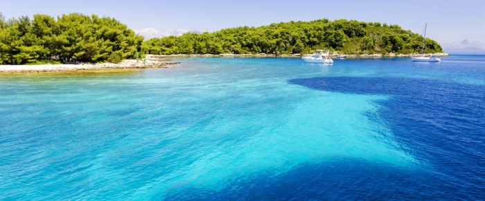 clear crystal water over Hvar island in Dalmatia, Croatia