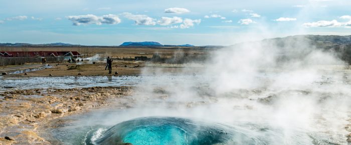 Geysir, the father of the geysers, erupting. Iceland